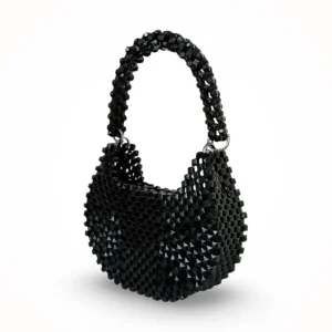 Handcrafted black curved beaded shoulder bag