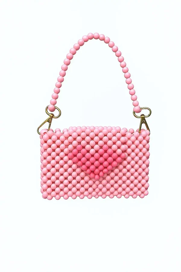 Pink Heart Hand Beads Bag