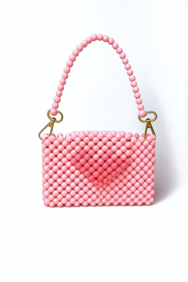 Pink Heart Hand Beads Bag