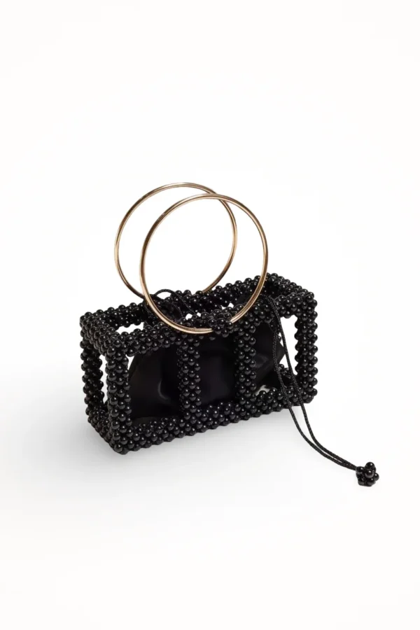 Handwoven black square beaded bag ideal for weddings and events