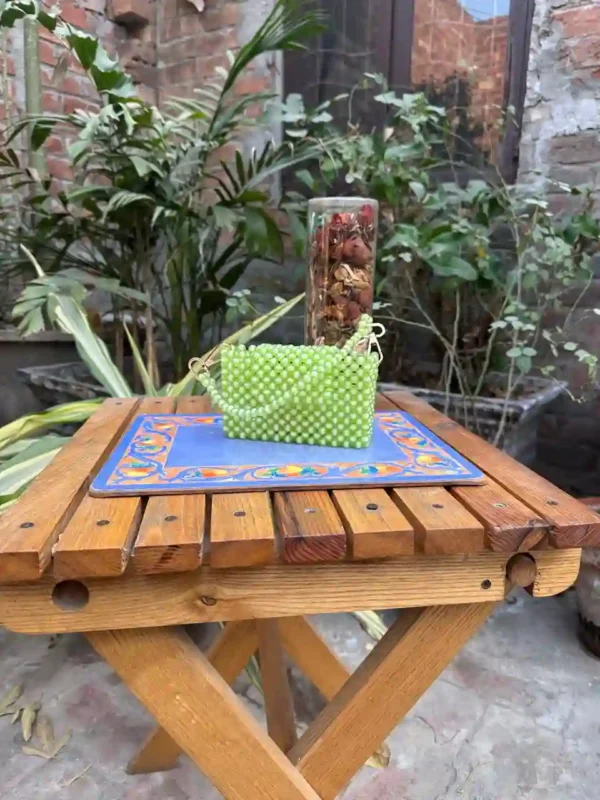 Elegant handmade lime beaded shoulder bag