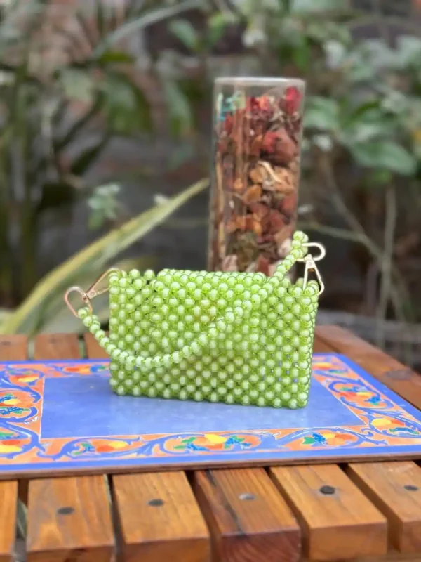 Dual shade lime beaded handbag for women