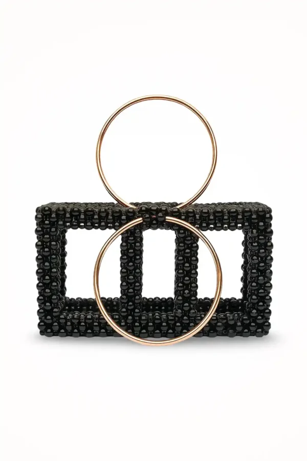 Premium Black Double Square Beaded Bag